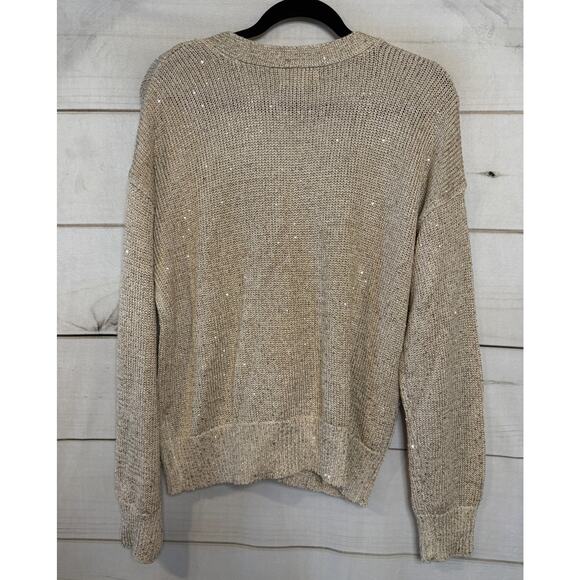 Marled Sz LG Cardigan Sweater Knit Front Pockets Gold - Picture 2 of 6